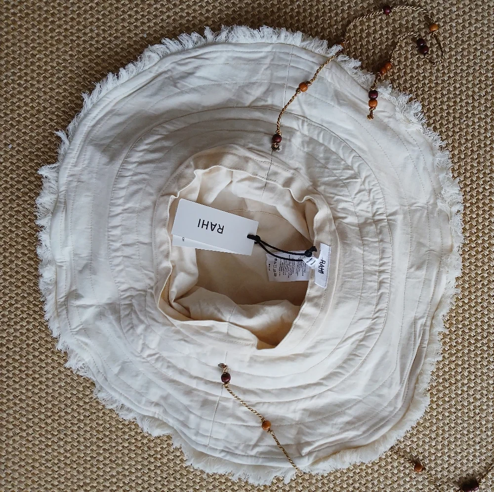 Nwt. ladies Large Brim Cotton Spandex  Cream Sun Hat W/ Ties - Picture 4 of 6
